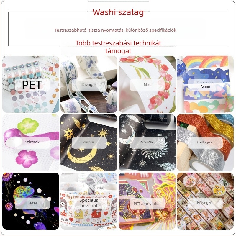 Testreszabható washi szalag japán papírból, lézerrel kivágott antik stílusú matricákkal és kollázs elemekkel, a tervezés szerint személyre szabható