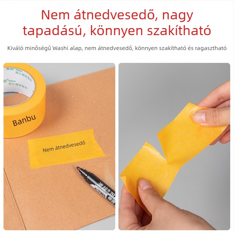 Sárga japán papírból készült maszkoló ragasztószalag, magas tapadással spray festéshez, 50 m