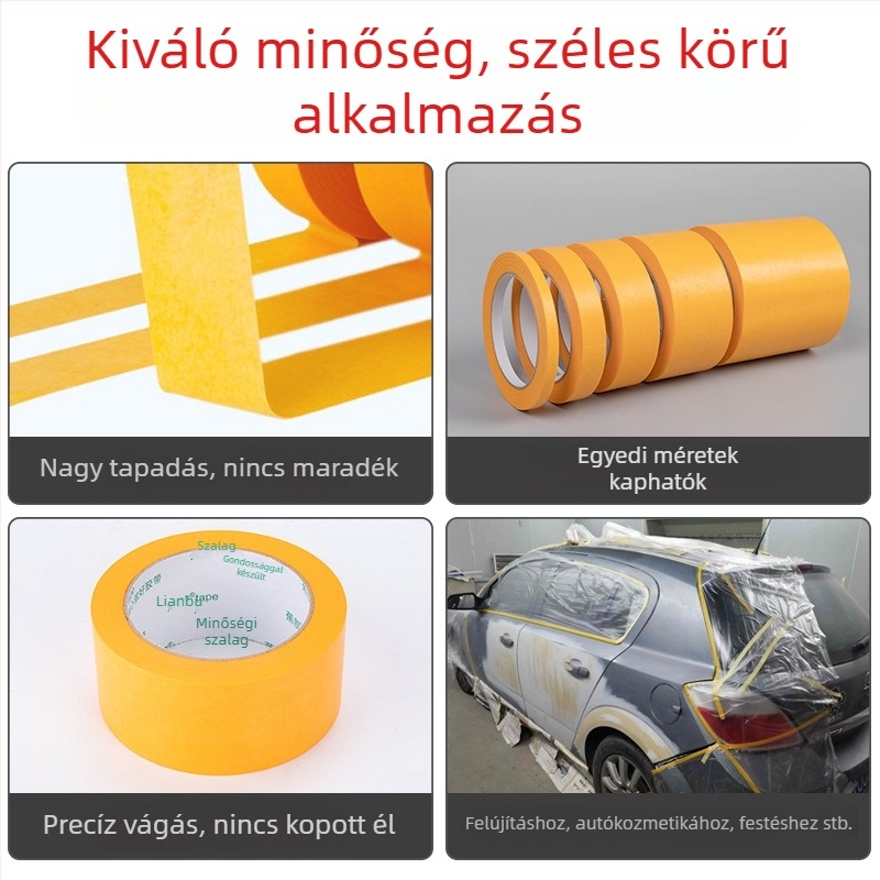 Sárga japán papírból készült maszkoló ragasztószalag, magas tapadással spray festéshez, 50 m