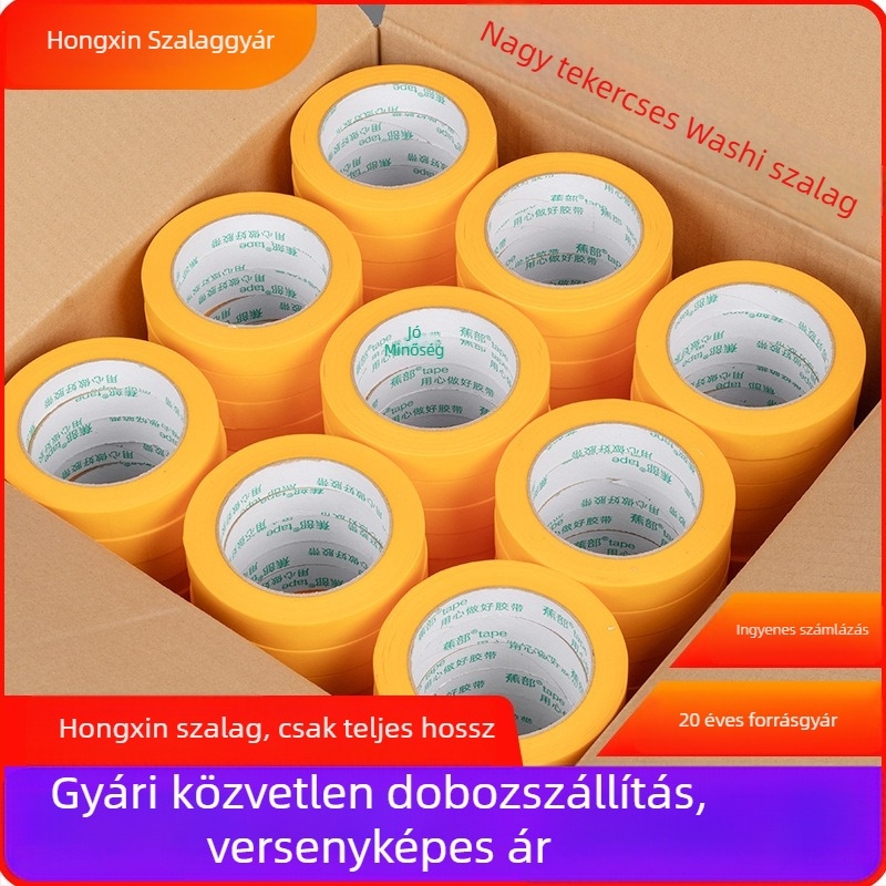 Sárga japán papírból készült maszkoló ragasztószalag, magas tapadással spray festéshez, 50 m
