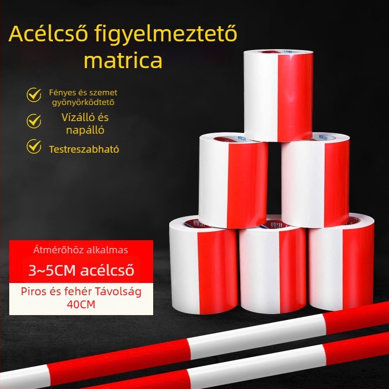 Vörös‑fehér fényvisszaverő biztonsági szalag építkezésekhez, acélcsövekhez