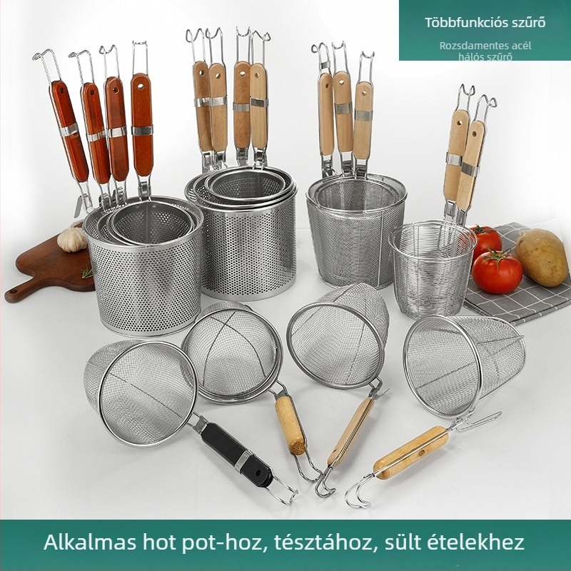 Rozsdamentes acélból készült kolander szűrőhálóval, tészta és Malatang számára, nagy