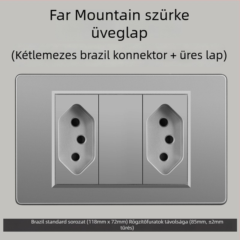 Fali konnektor USB Type-C-vel, 3-pontos, brazil szabvány, 10A, szürke panel
