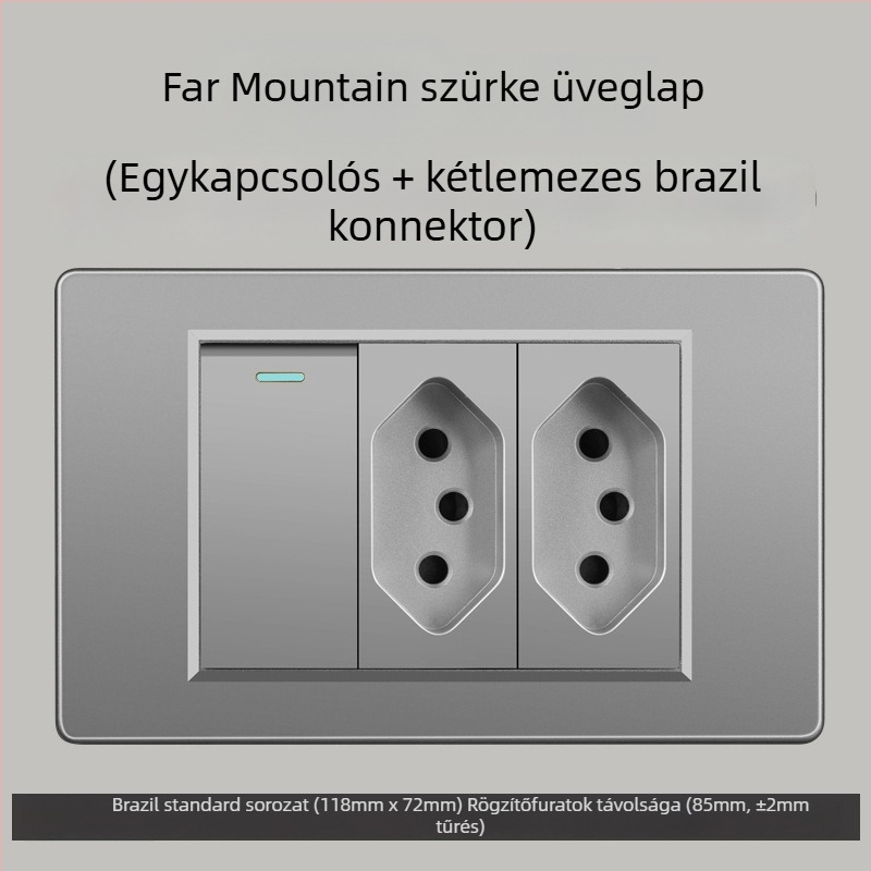 Fali konnektor USB Type-C-vel, 3-pontos, brazil szabvány, 10A, szürke panel
