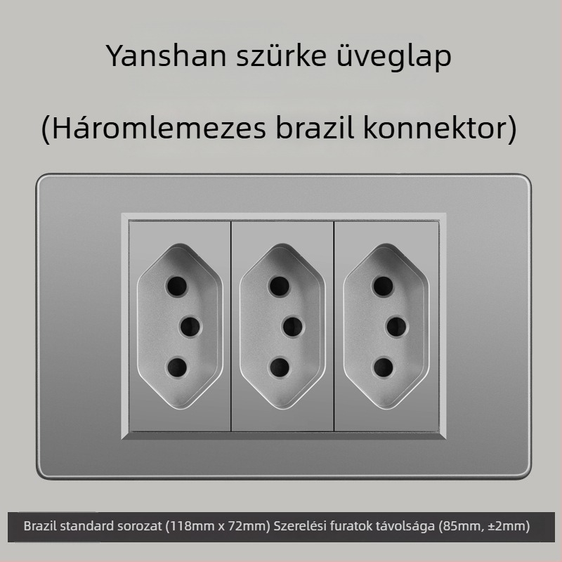 Fali konnektor USB Type-C-vel, 3-pontos, brazil szabvány, 10A, szürke panel