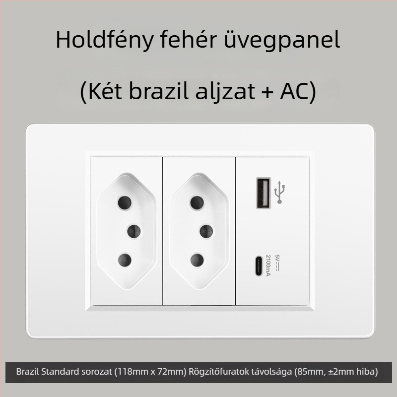 Fali konnektor USB Type-C-vel, 3-pontos, brazil szabvány, 10A, szürke panel