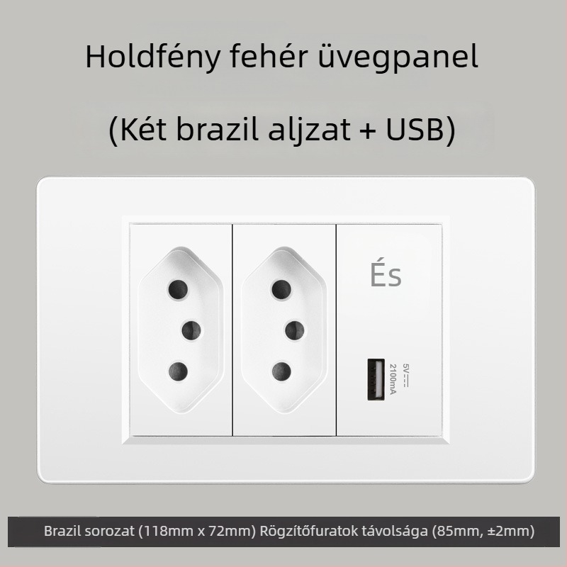 Fali konnektor USB Type-C-vel, 3-pontos, brazil szabvány, 10A, szürke panel