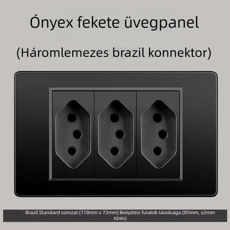 Fali konnektor USB Type-C-vel, 3-pontos, brazil szabvány, 10A, szürke panel