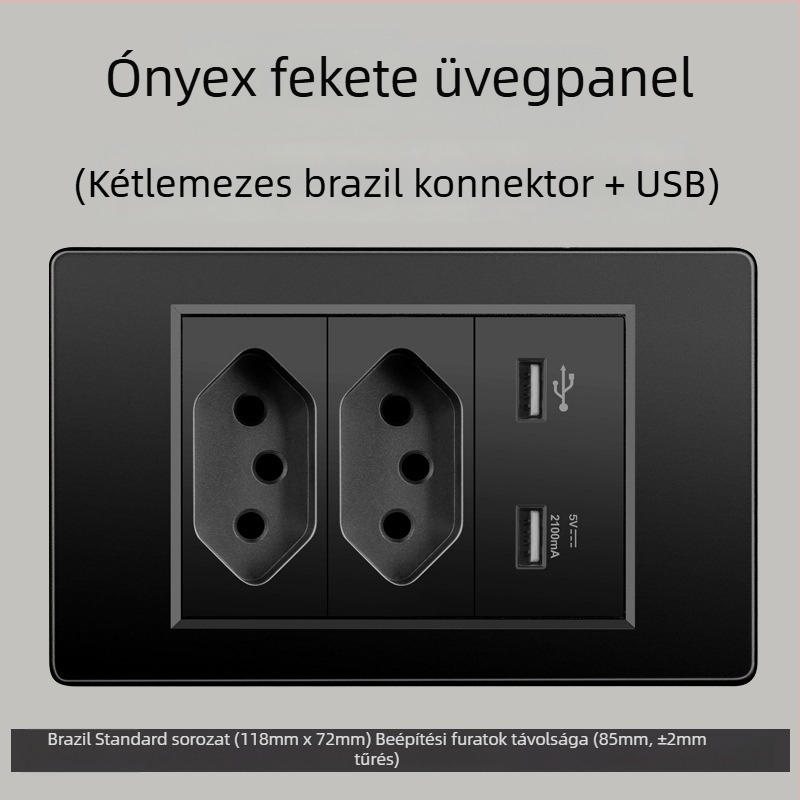 Fali konnektor USB Type-C-vel, 3-pontos, brazil szabvány, 10A, szürke panel