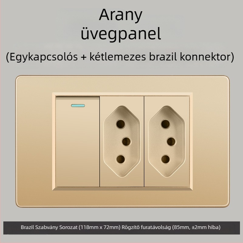 Fali konnektor USB Type-C-vel, 3-pontos, brazil szabvány, 10A, szürke panel