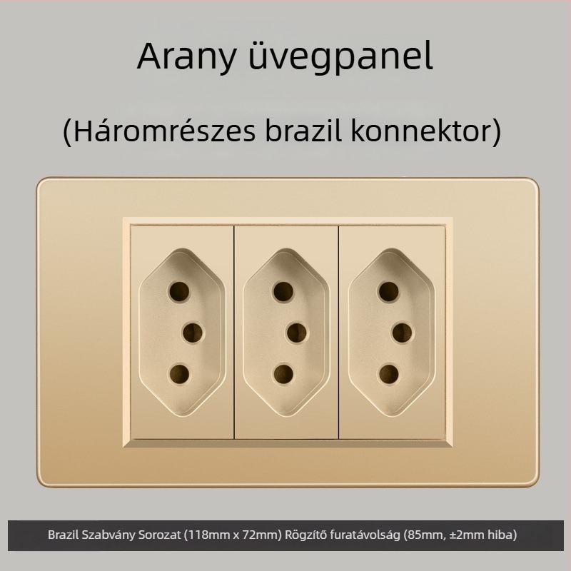 Fali konnektor USB Type-C-vel, 3-pontos, brazil szabvány, 10A, szürke panel
