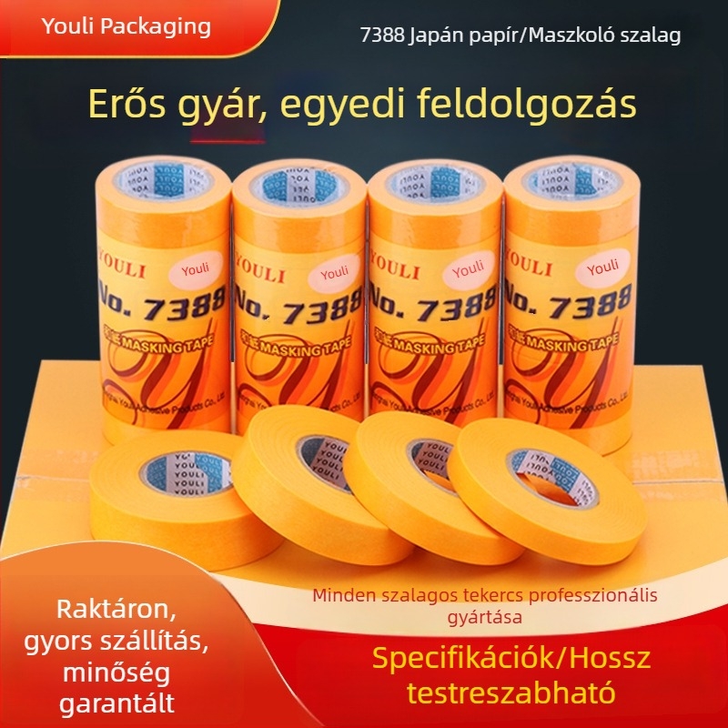 7388 Sárga maszkoló papírszalag, magas tapadással festéshez és fugázáshoz, színelválasztás, nagykereskedelem, testreszabható
