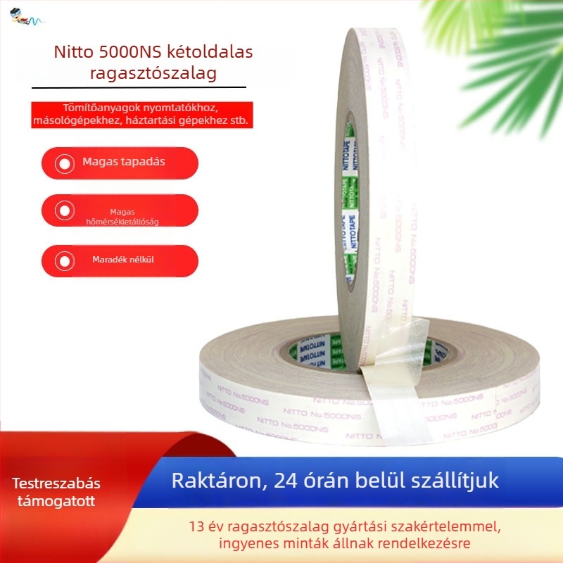 Nitto 5000NS duplaoldalas ragasztószalag, akril ragasztó, magas viszkozitás, nem hagy nyomokat, 1200 mm × 50 m, hordozó: nem szőtt anyag