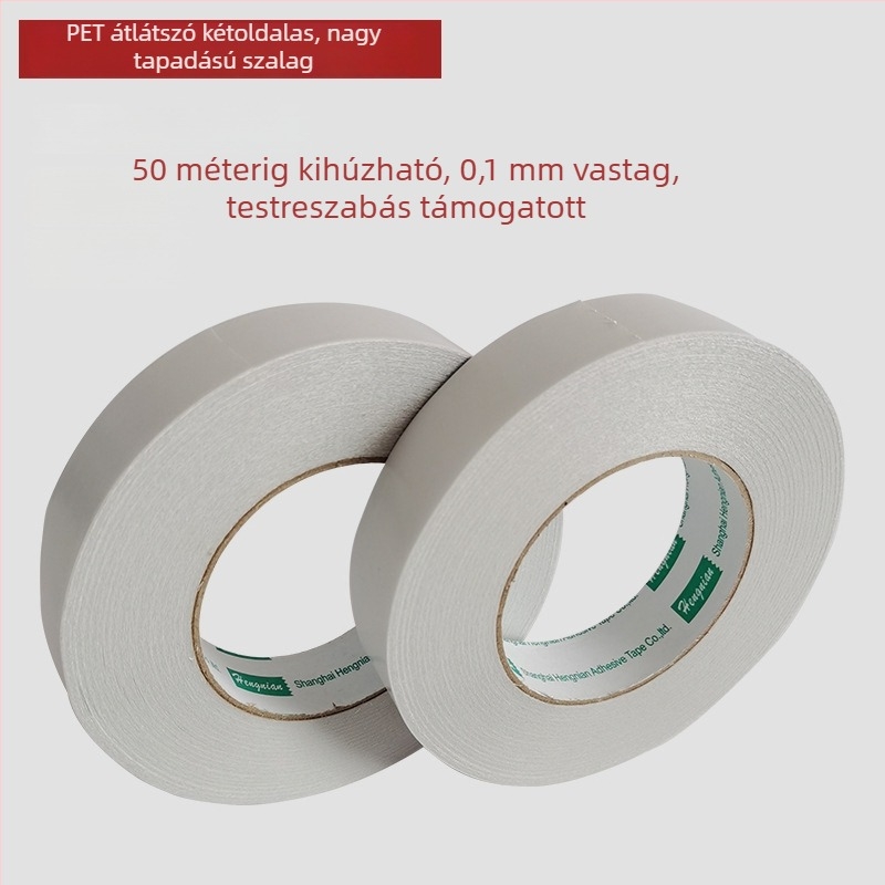 PET kétoldalas ragasztószalag, nagy viszkozitású, vízálló és átlátszó, könnyen eltávolítható