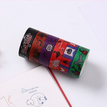 Halloween karikatúra washi szalag – aranyos keret dekor DIY naplóhoz, ünnepi ajándék készlet, 6 tekercs