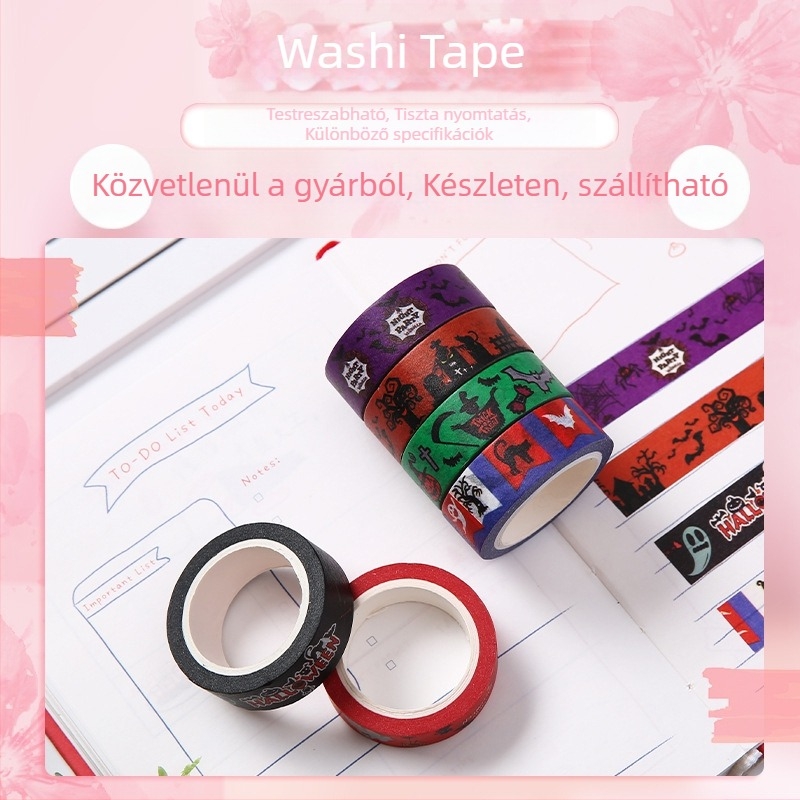 Halloween karikatúra washi szalag – aranyos keret dekor DIY naplóhoz, ünnepi ajándék készlet, 6 tekercs