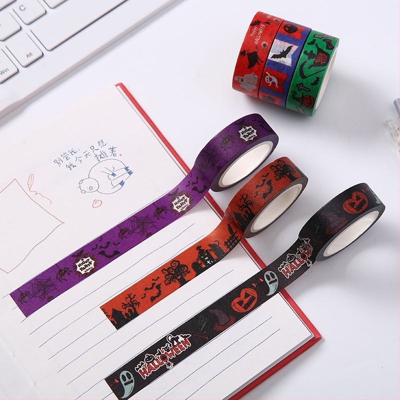 Halloween karikatúra washi szalag – aranyos keret dekor DIY naplóhoz, ünnepi ajándék készlet, 6 tekercs