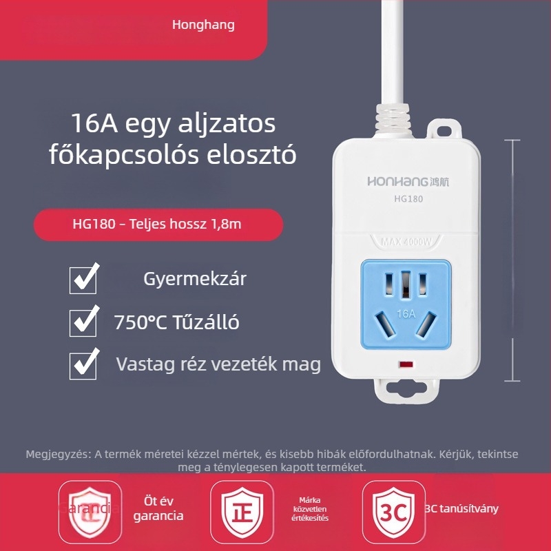 16A 4000W hosszabbító kábellel, több aljzattal, klímára és bojlerre