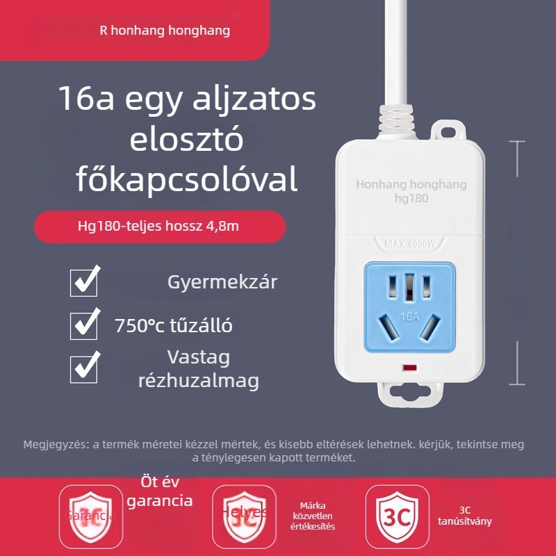 16A 4000W hosszabbító kábellel, több aljzattal, klímára és bojlerre