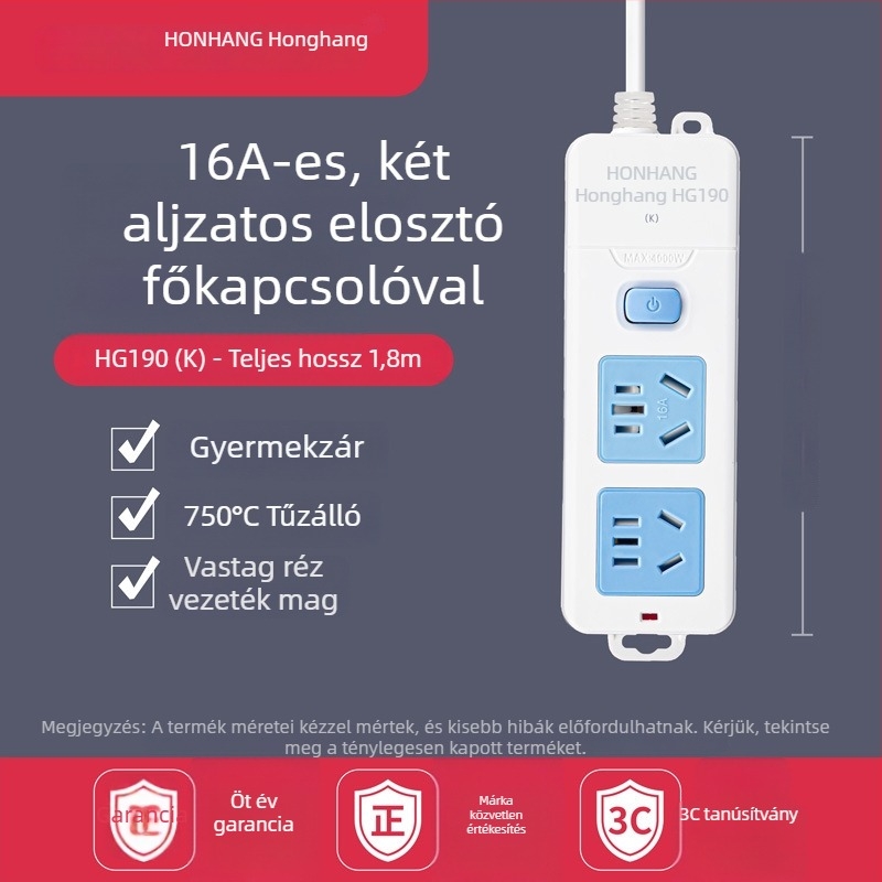16A 4000W hosszabbító kábellel, több aljzattal, klímára és bojlerre