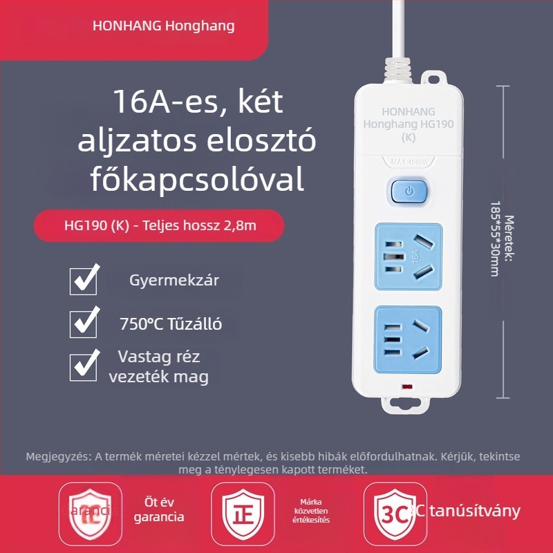 16A 4000W hosszabbító kábellel, több aljzattal, klímára és bojlerre