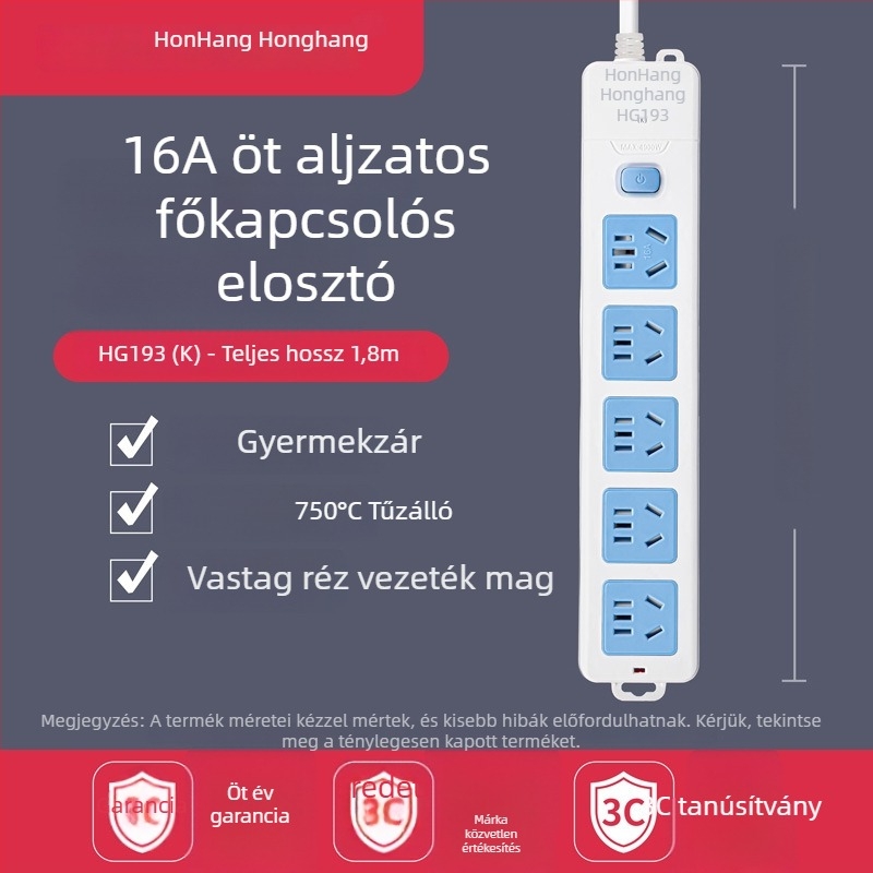 16A 4000W hosszabbító kábellel, több aljzattal, klímára és bojlerre