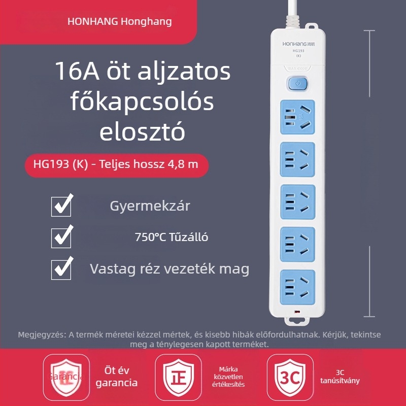 16A 4000W hosszabbító kábellel, több aljzattal, klímára és bojlerre