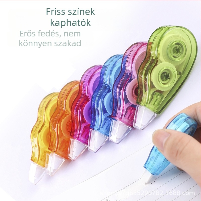Mini javító szalag, aranyos dizájn, nagy kapacitás, 6 darabos csomag, színes kivitel: sárga, piros, lila, zöld, kék