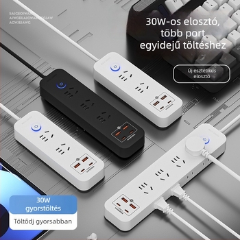 Okos 30W USB-s többszörös konnektor otthoni és irodai használatra, vezetékes, réz vezetőkkel