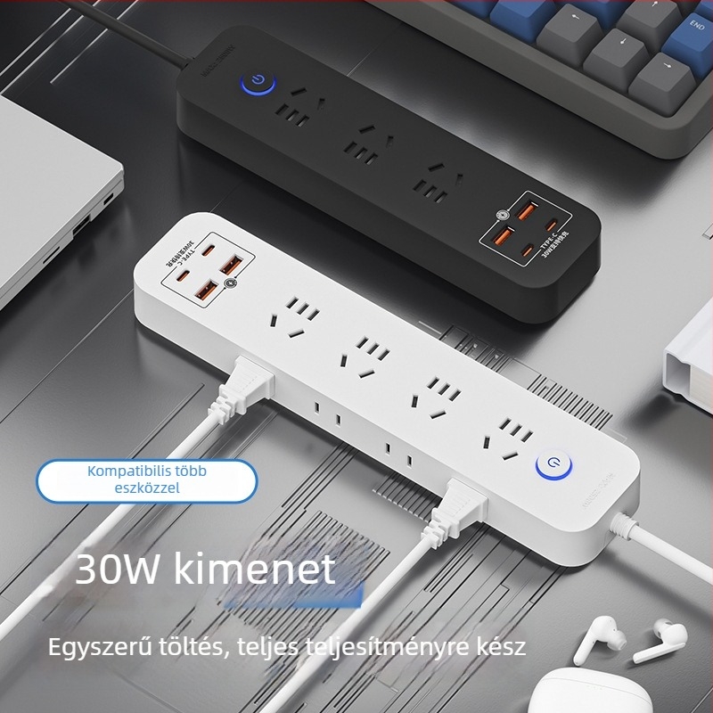 Okos 30W USB-s többszörös konnektor otthoni és irodai használatra, vezetékes, réz vezetőkkel