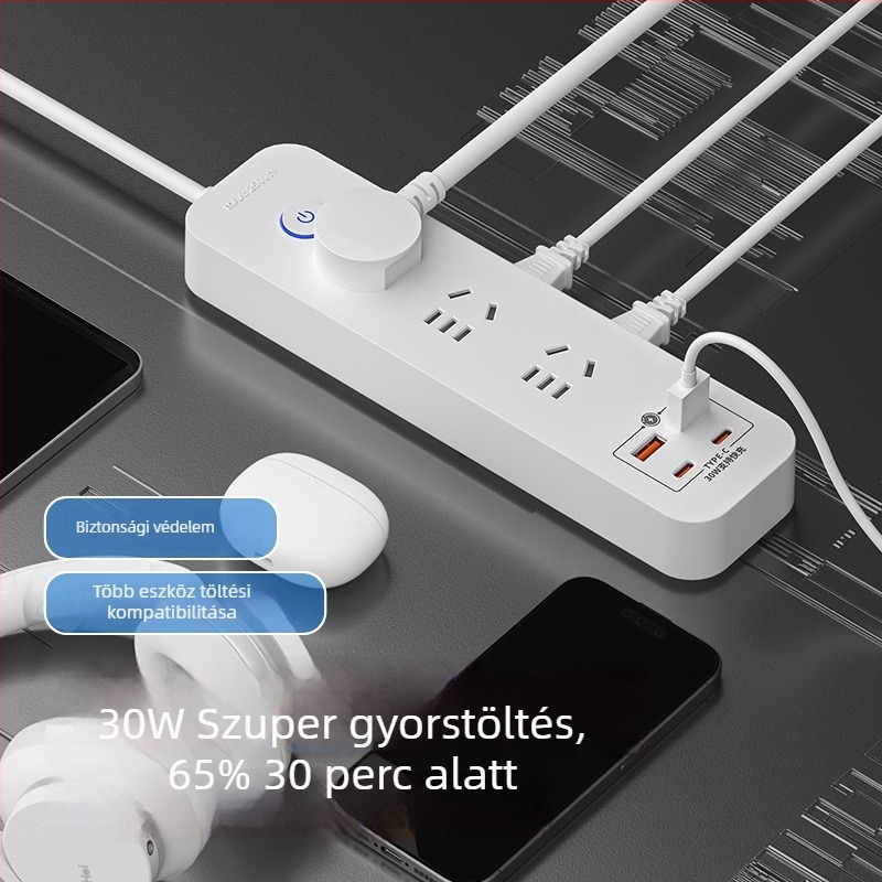 Okos 30W USB-s többszörös konnektor otthoni és irodai használatra, vezetékes, réz vezetőkkel
