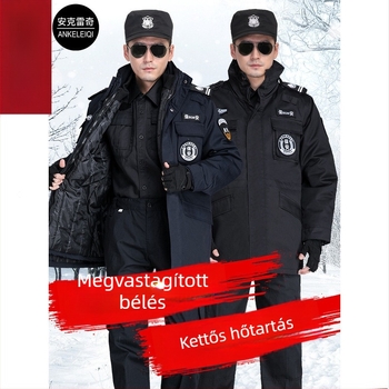 Téli biztonsági kabát vastag béléses, középhosszú, reflexiós munkaruha, többfunkciós hideg elleni kabát pamutkeverékből