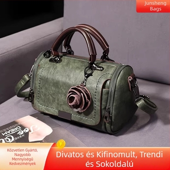 Divatos retro női kézitáska puha bőrrel, Boston-stílusú, sokoldalú crossbody és vállon hordható táska, egyszerű, trendi dizájn