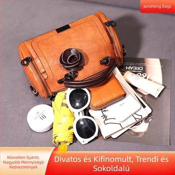 Divatos retro női kézitáska puha bőrrel, Boston-stílusú, sokoldalú crossbody és vállon hordható táska, egyszerű, trendi dizájn