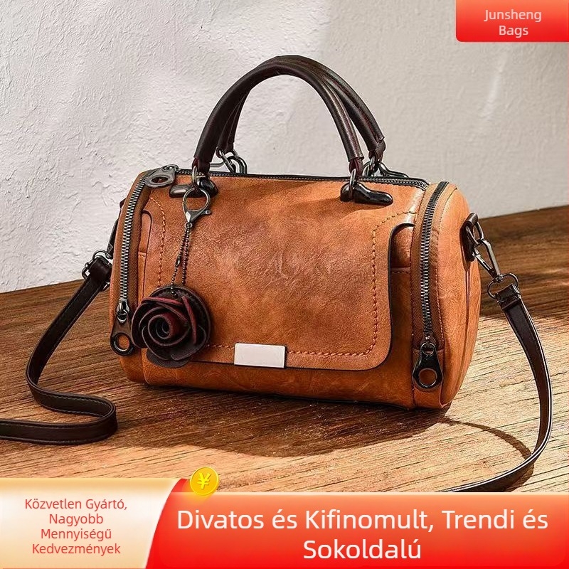Divatos retro női kézitáska puha bőrrel, Boston-stílusú, sokoldalú crossbody és vállon hordható táska, egyszerű, trendi dizájn