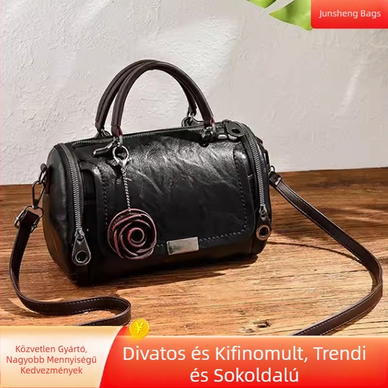 Divatos retro női kézitáska puha bőrrel, Boston-stílusú, sokoldalú crossbody és vállon hordható táska, egyszerű, trendi dizájn
