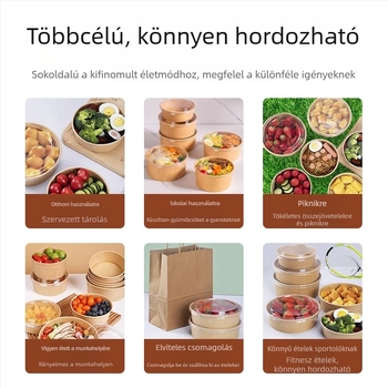 Egyszer használatos Kraft papírból készült étel-dobozok, saláta tálak, ebédes dobozok, mikrohullámú sütőben használható, biológiailag lebomló