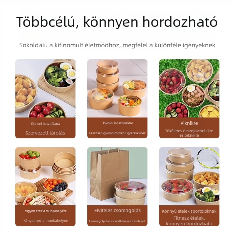 Egyszer használatos Kraft papírból készült étel-dobozok, saláta tálak, ebédes dobozok, mikrohullámú sütőben használható, biológiailag lebomló