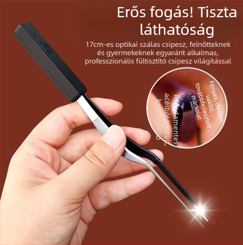 Gyermekeknek világító fülkanál látható cerumen-húzóval, kiváló minőségű szilikon, újratölthető professzionális fültisztító eszköz