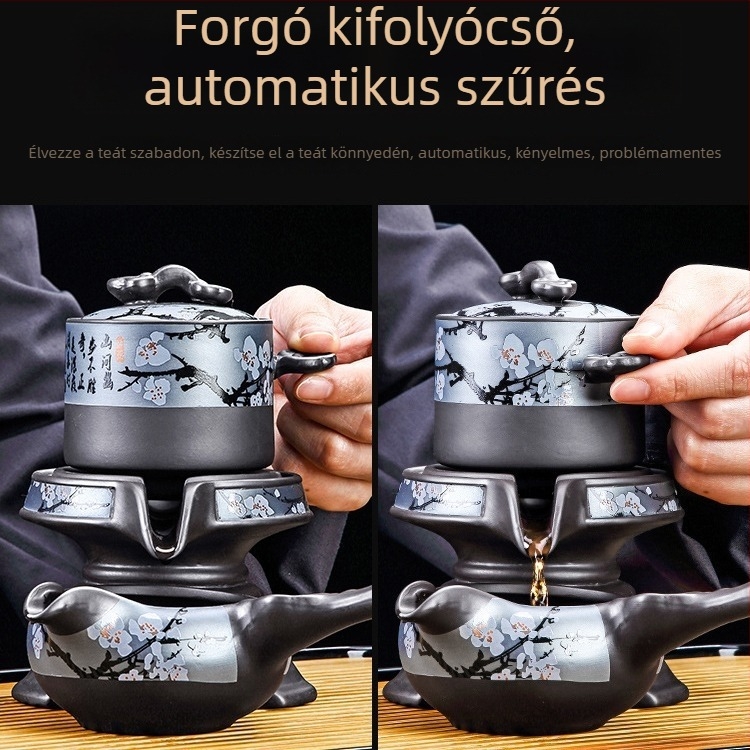 Yixing lila agyagból készült forgó automata teáskanna – kreatív teás kiegészítők Kung Fu tea készlet otthoni használatra