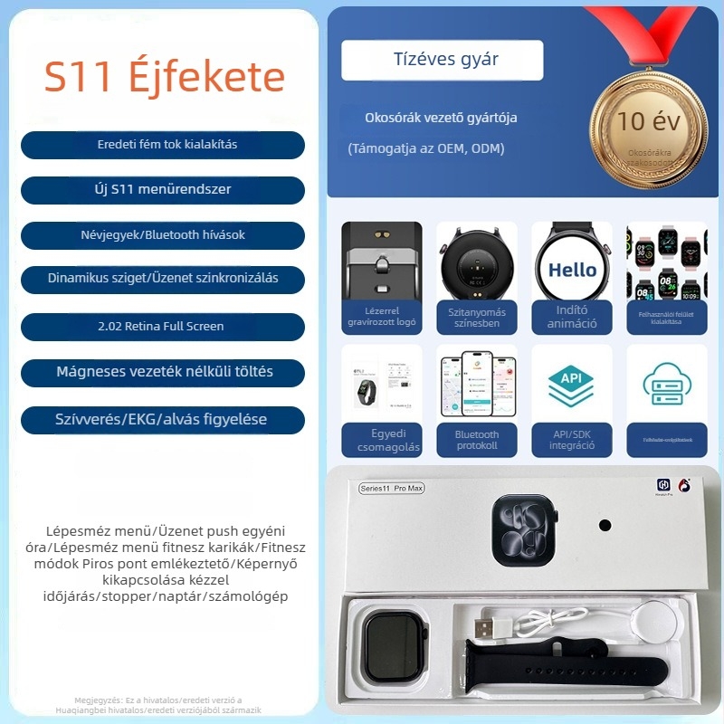 S11 sportos okosóra Bluetooth hívásokkal, 2.01'' TFT érintőképernyő, szilikon szíj, vízálló, vezeték nélküli töltés, akár 7 napos üzemidő, négyszögletes számlap, iOS-kompatibilis