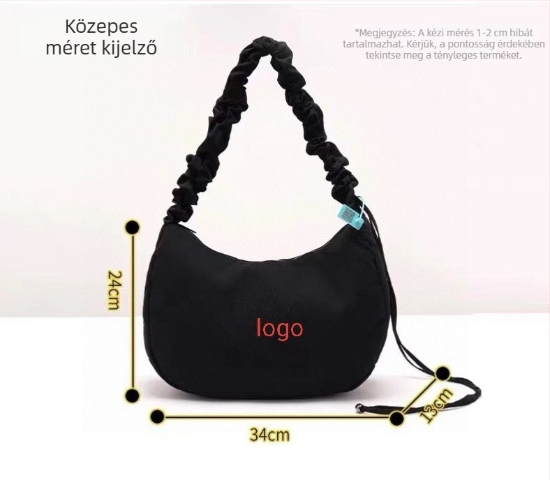 Női nylon Cloud bag, betűs mintával, közepes méretű válltáska, cipzáras zárás, tág belső.