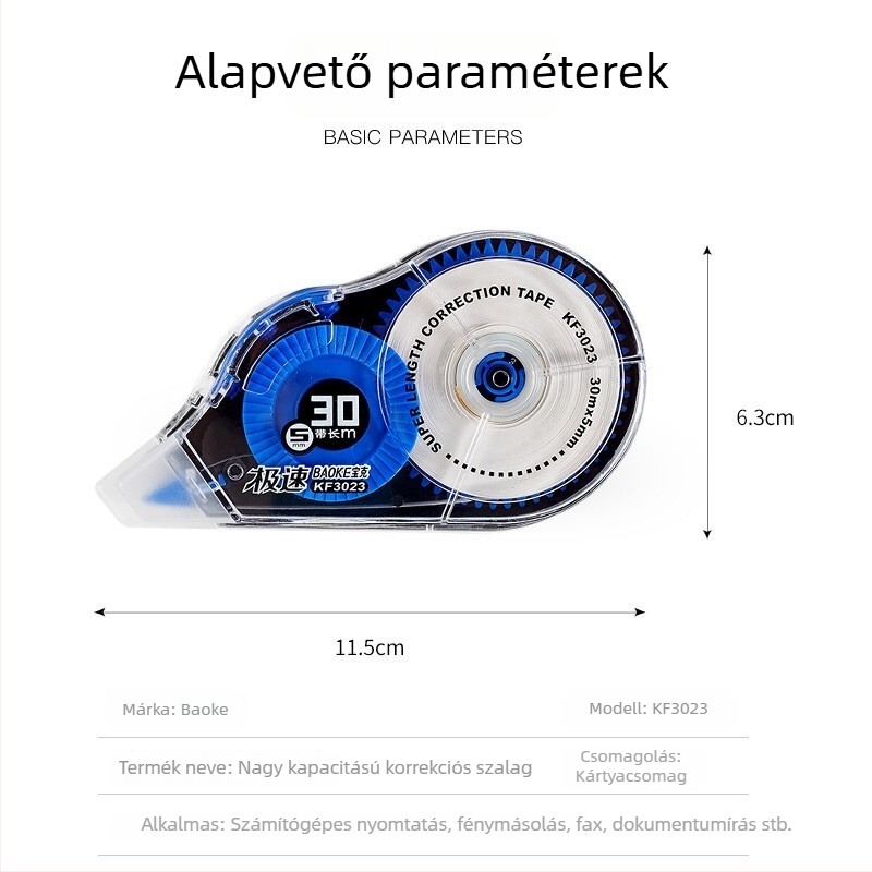 Po Ke KF3023 Nagy kapacitású korrektor szalag, 30 m, irodai és iskolai használatra
