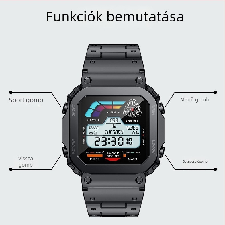 AW39 okosóra Bluetooth-hívásokkal, pulzus és vérnyomás méréssel, divatos négyszögletes kijelző