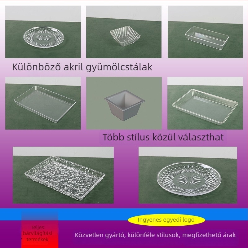 Akril gyümölcstál víz-hullám mintázattal, téglalap alakú gyümölcs- és snacktál