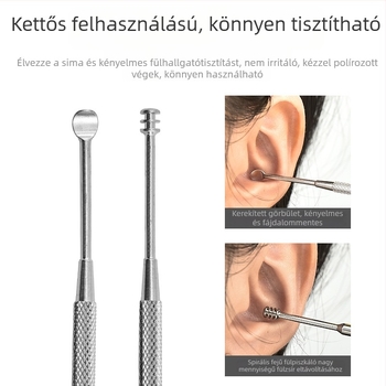 8 részes rozsdamentes acél fültisztító készlet fültisztítókanalakkal, felnőtteknek