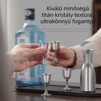Tiszta titánból készült dekantáló és pohárkészlet borhoz és sakéhoz, japán stílusú, ajándékdobozzal
