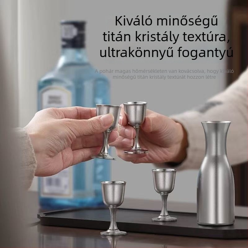 Tiszta titánból készült dekantáló és pohárkészlet borhoz és sakéhoz, japán stílusú, ajándékdobozzal
