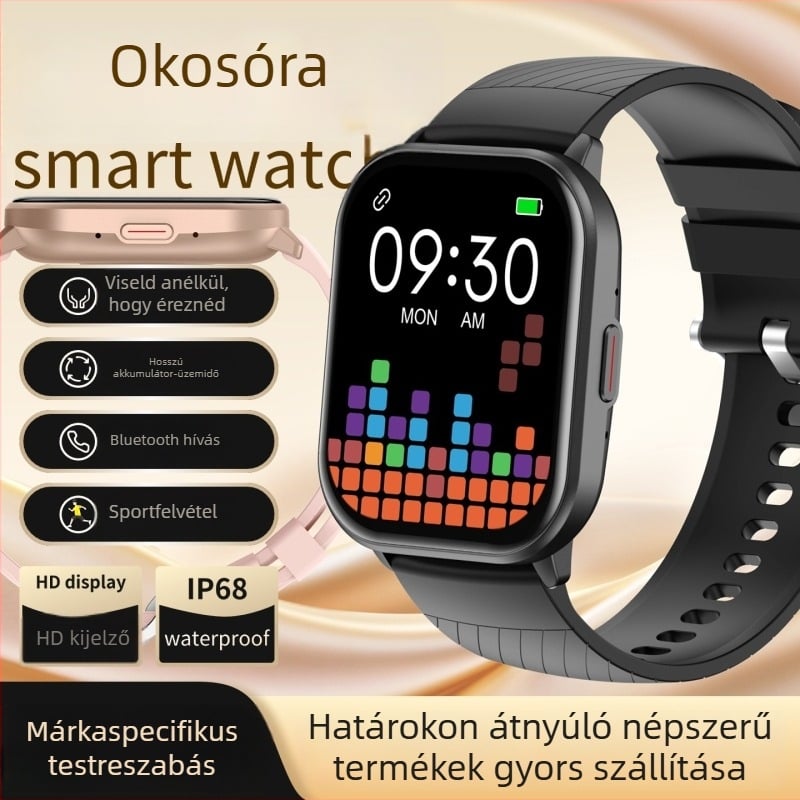Okosóra 2025 – új modell, 2,01 hüvelykes HD kijelző, IP68 vízálló, Bluetooth hívás, sportos dizájn