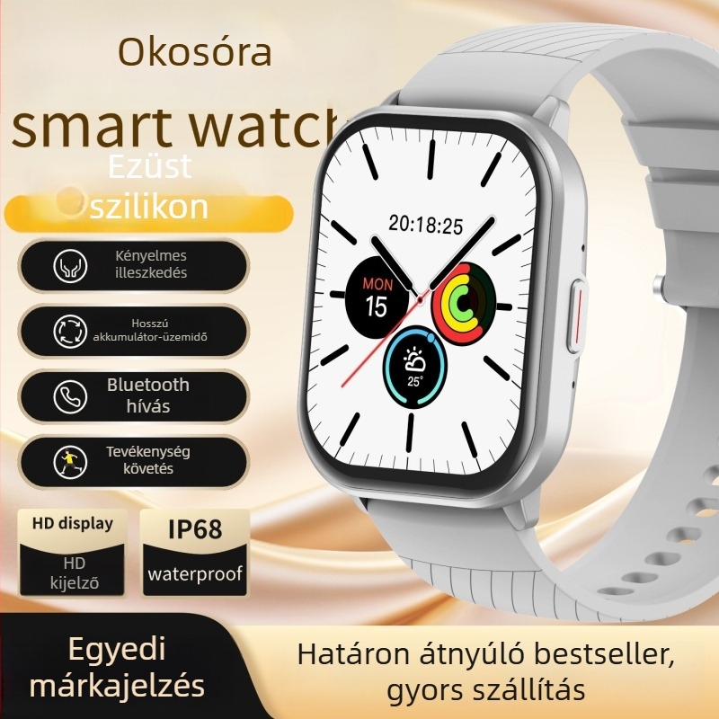 Okosóra 2025 – új modell, 2,01 hüvelykes HD kijelző, IP68 vízálló, Bluetooth hívás, sportos dizájn